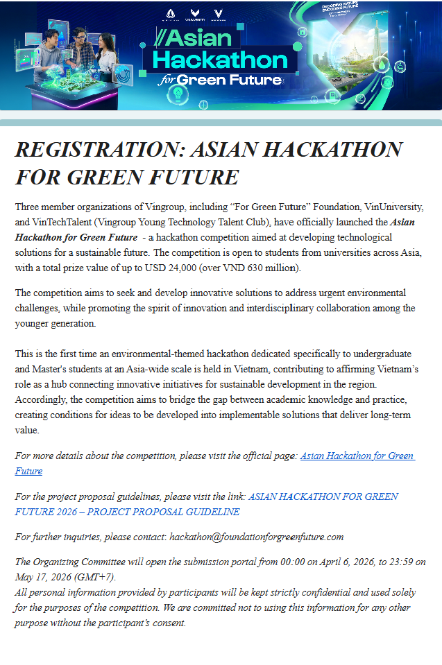 Calling Young Innovators: Asian Hackathon for Green Future 2026
